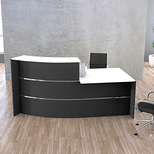 Schrank & Stuhl | Empfangstheke Surround mit Beratungsplatz, Stauraumeinheit mit Tür - Verkaufstheke für den Empfangsbereich, 112 x 231 x 122,5 cm (HxBxT), Anthrazit