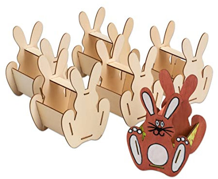 SUNNYSUE - Holzkörbchen Hase, 6 Stück - Basteldeko Kinder DIY Ostern