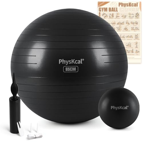 PhysKcal 55/65/75/85cm Gymnastikball Set, ergonomischer Sitzball für Büro | Inkl. 23 cm Pilates Ball Set. Perfekt für Beckenbodentraining, in der Schwangerschaft, bei Rückenschmerzen & Yoga