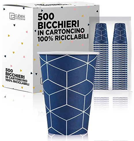 cubex professional Vasos de papel desechables 200 ml 7 oz 100% Made in Italy para agua y bebidas calientes y frías ecológicas compostables y biodegradables de diseño (Hexagon, 500)