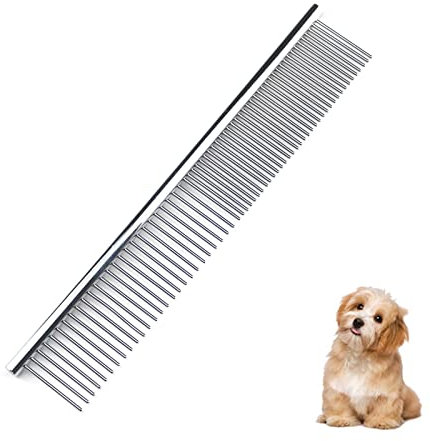 lumcov Hundekämme 2-in-1 Edelstahl Haustier Kamm,Haustier Stahlkamm mit abgerundeten Enden Edelstahlzähne,zum Entfernen von Verwicklungen und Knoten(6.7inch) Silver