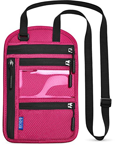 Yordawn Brustbeutel Brusttasche Herren Dame mit RFID-Schutz Wasserdicht Reisegeldbeutel Reise Sicherheitstasche mit Verstellbarem Halsriemen für Bargeld Karten Schlüssel und Reisepass, Rosa
