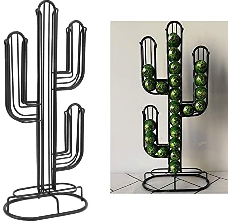 BEIJIALY Porta Cialde Caffè a Forma di Cactus, Organizzatore Portaoggetti per Capsule di Caffè in Ferro Nero per la Casa Può Contenere 48 Cialde di Caffè, Supporto per Organizer per Dispenser di Ciald