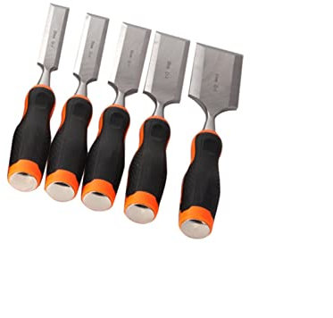 Samnuerly 5pcs 22-51mm Ensemble de Ciseaux à Bois s Outils de Sculpture sur Bois ciseau Outil de Charpentier poignée TPR Couteaux à découper Professionnels graveur à Bois (ciseau Plat) (ciseau Plat)