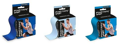 Pinotape Sport | SET ALLEZ LES BLEUS | 3 Tapes je 5 cm x 5 m | Wasserfestes Kinesiotape | Extra Stark | Kinesiologie | Alle 3 Blautöne im Set