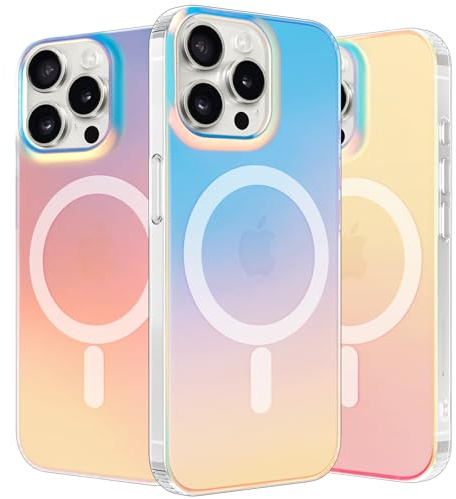 nicekool Hülle für iPhone 15 Pro Max Kompatibel mit MagSafe, Magnetische HandyHülle Irisierend Farbverlauf Case Kratzfeste Rückseite Durchscheinende Matt Schutzhülle, Holographique Farbverlauf