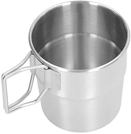 Cyrank Edelstahlbecher Mit Henkel, 320 Ml/10,8 Unzen Kaffee-Campingbecher Mit Faltbarem Griff, Outdoor-Camping-Wasser-Tee-Kaffeebecher Für Rucksacktouren Und Wanderungen
