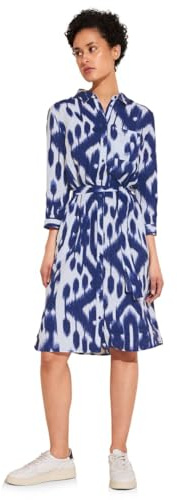 Street One Damen A143852 Leinenkleid mit Print, Deep Water Blue, 44