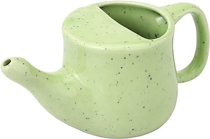 Anicent Impex Ceramic Neti Pot, Spill Proof with 5 Sachets Neti Salt - Green Frackle Color, Holds 400 ML (13.5 FL Oz)
