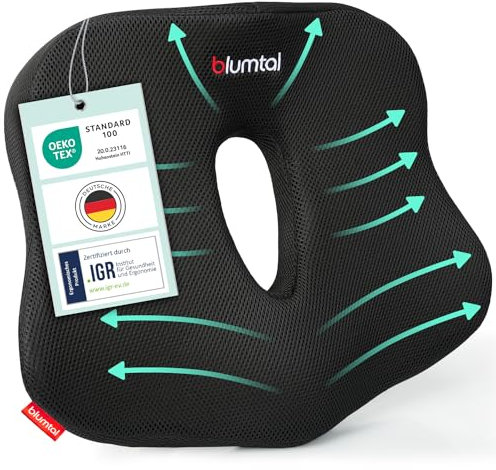 Blumtal Sitzkissen Bürostuhl – Keilkissen Schwarz Steißbeinkissen - Ergonomisches Sitzkissen Auto – Hämorrhoiden Sitzkissen Stuhl – Steißbeinkissen, Sitzpolster Stuhl – Optimales Bürostuhl Sitzkissen