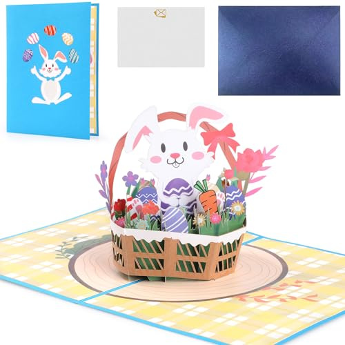 WD&CD Biglietto di Pasqua, 3D Pop Up Pasqua, Cartolina d'Auguri di Pasqua, Biglietto Auguri Pasqua, Biglietti Buona Pasqua, Biglietti Pasquali, Cartolina d'Auguri di Pasqua 3D con Busta (Coniglio)