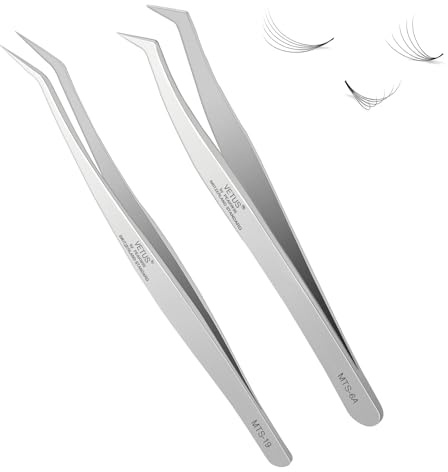 Obeyalash 2 Pezzi Pinzette per l'estensione Ciglia, Pinzette Curva Multifunzionali in Acciaio, Pinzetta Professionale di Precisione per Ciglia, Nail Art, Creazione di Gioielli
