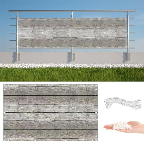 Balkon Sichtschutz 110x450cm, Wind-und UV-Schutz, 165g/m² ca. 4mm Dick, mit Ösen, Nylon Kabelbinder und Kordel - Balkonverkleidung für Balkon Garten Terrassen die Seite, Bodenmuster