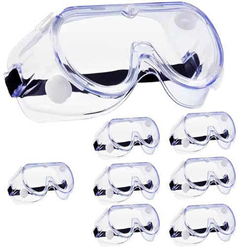HowseHold Safety Goggles (Pack of 8) Anti Fog Protective Safety Glasses Chemical Splash Resistant Clear Eye Protection for Home Lab Workplace Comfortable Strap