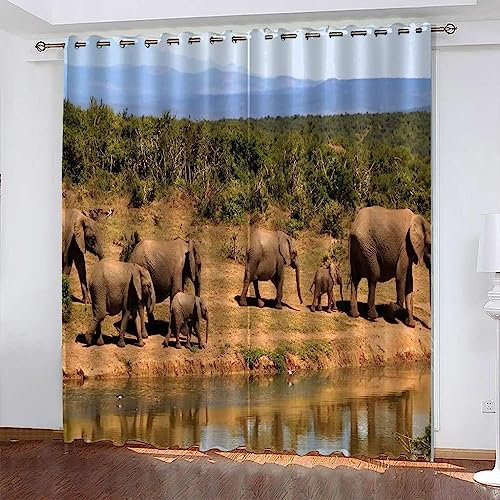 Vorhang, Kinderzimmer, 3D Tierischer Elefant Kindervorhänge Mit Ösen, Polyestervorhänge, Wärmeschutzvorhang, Blickdichter Vorhang Mit Ösen, Kindervorhänge Für Wohnzimmer, Schlafzi-0Q5T3B4B8U6