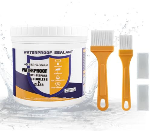 Transparente Abdichtungsbeschichtung - Unsichtbarer Wasserdicht Dichtmasse Leck-Schutz für Dach, Toilette, Fliesen, Badezimmer, Fliesen, Wände | Innen/Außen | Schnelltrocknend (500g)