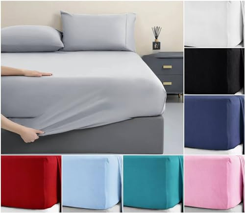 New 40CM/16 Flannelette Extra Deep King Size Fitted Sheet Bedding, Soft 100% Brushed Cotton Winter Warm Plain Dye Flannel Fitted Bed Sheets (Black)