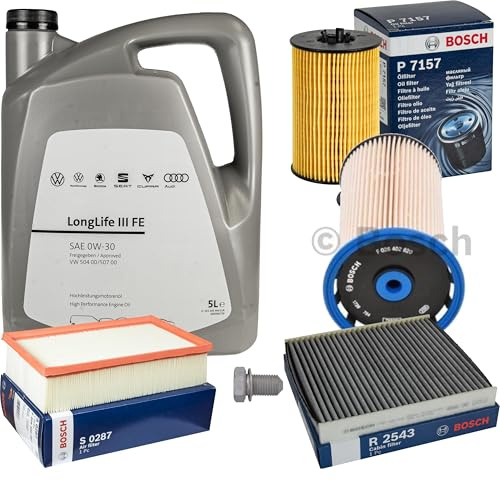 Inspektionspaket Wartungspaket Filterset mit 5 L 0W-30 Motoröl LongLife 3 FE, Ölfilter Luftfilter Kraftstofffilter Innenraumfilter (Aktivkohle) Ölablassschraube