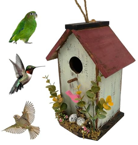 Casetta per uccelli in legno, Casette per uccelli da esterno, Simpatiche casette per uccelli in legno da appendere per esterni, Decorazione da giardino decorativa, gabbia per uccelli multifunzionale p