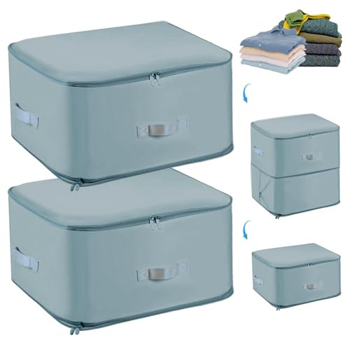 Fycyko 2 Pièces Ultra Gain de Place Organiseur Auto-Compressif, Boîte de Rangement Sous le Lit, Sac de Rangement pour Couettes et Vêtements,Sac Compression Voyage- Gris XL