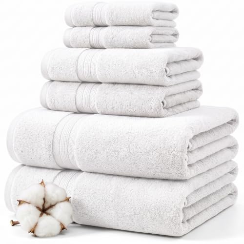 Modern Threads 6-Piece Rayon from Bamboo & Cotton Blend Towel Set - Ultra Soft & Absorbent, White