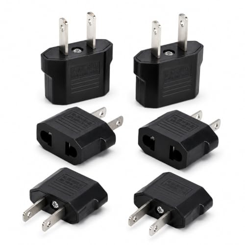 Pack 6 Adaptador Enchufe Americano a Europeo VAZCAN® - Compatible EE.UU. a España/Europa, Portátil y Compacto, Ideal Viajes, Carga Segura Móviles y Electrodomésticos, Calidad Garantizada