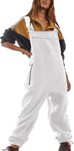 generisch Traje flotante monocolor moderno - Mono de invierno para mujer de felpa y bolsillos gruesos, pantalones térmicos para bicicleta, Blanco, M
