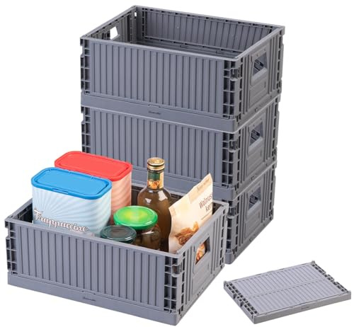 Rosenstein & Söhne Klappkiste: 4er-Set Kunststoff-Aufbewahrungskisten, stapelbar, 29 x 21 x 11,5 cm (Aufbewahrung Boxen Auto, stapelbare Aufbewahrungsbox, CD)