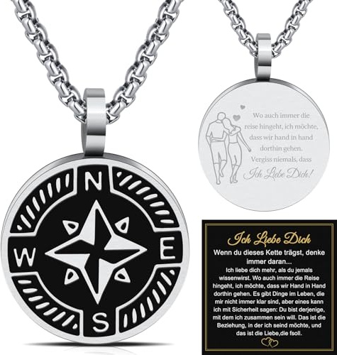 FANCIBAND Kette Herren Edelstahl mit Kompass/Anker Anhänger, Geschenke für Männer/Partner/Sohn/Jungen/Papa/Freund/Bruder