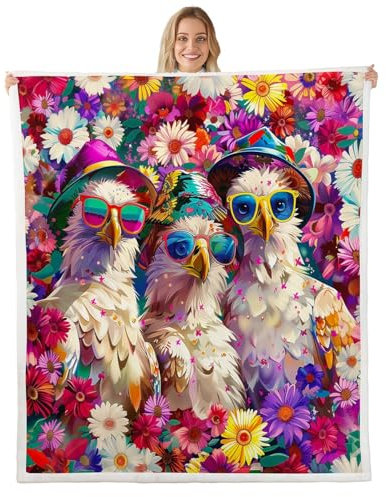 feelingyou Colorful Chicken Throw Blanket Watercolor 70s Groovy Hippie Daisy Fleece Blanket for Kids Teens Adults Hawaii Style Sunglasses Fashion Animal Fuzzy Blanket for Party 40x50