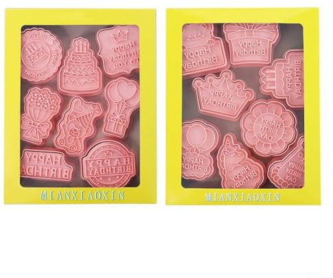 Zilimontt Happy Birthday Ausstecher, 16 Stück Keksstempel zum Backen, Ausstechformen Präge-Set für DIY Geburtstag Party Feier 3D Pressbares Design