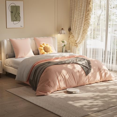 TEOSTWF Set di biancheria da letto matrimoniale, 140 x 200 cm, 4 pezzi, copripiumino in morbida microfibra di poliestere, lenzuolo con angoli e federe, set completo di biancheria da letto (rosa)