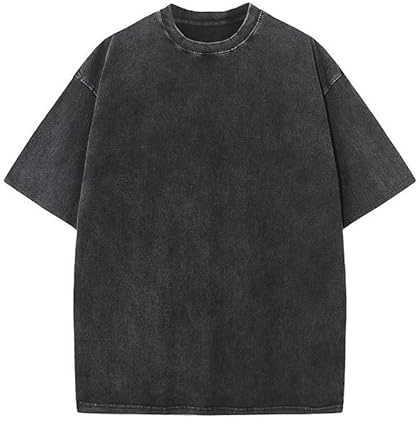 Herren Oversized T-Shirts Baumwolle Unisex Kurze Ärmel Casual Loose Wash Solid Basic Tee Tops（TBlack-L）