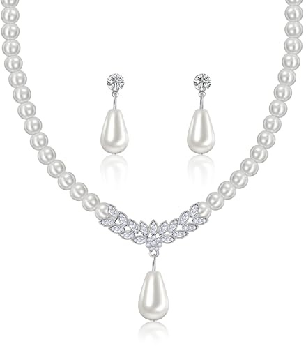 Yifnny Perlenschmuck Sets für Frauen, Faux Pearl Halskette und Ohrringe Armband Set Layered Perlenkette 1920er Jahre Schmuck Set Hochzeit Braut Schmuck Sets Geschenke für Frauen Mom