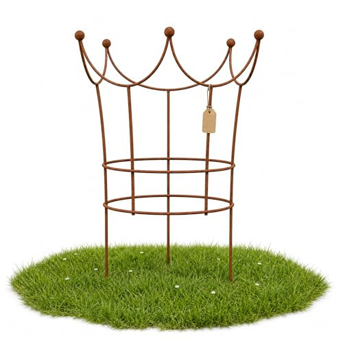 Der-Porzellan-Laden Pflanzenstütze in Edelrost, Staudenstütze Metall in Kronenform, Rankhilfe Garten & Rosenstütze, bepflanzbar, wetterfest, 60 × 50 cm, dekorative Gartendeko Vintage