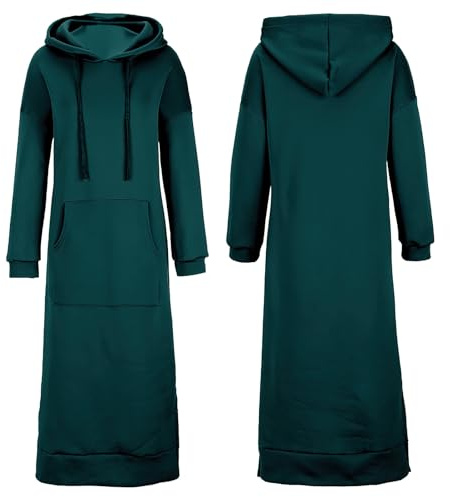 amropi Women's Maxi Long Sweatshirt Dress Top Hooded Pullover Long Sleeve Hoodie Green,XXL