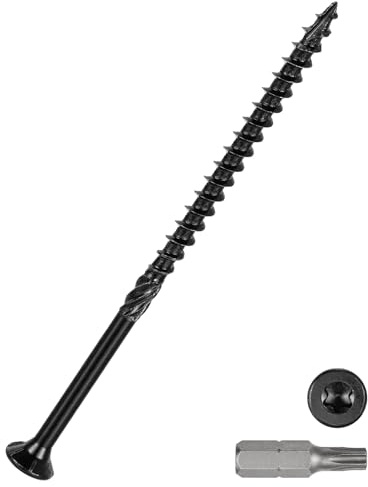 DTGN 200Pack #10x4 Deck Wood Screws kit Carbon Steel Black | Wood Screws Epoxy-Coated Decking Screws W/ T25 Torx Star Drive Bit,Good for Decks,Fences,Frames,Farms,Outdoor Furniture