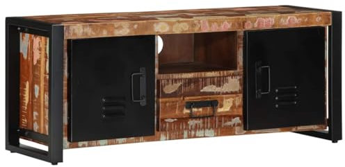 Homgoday Meuble TV 100 x 30 x 40 cm en bois massif de récupération, meuble TV meuble bas pour TV pour table de salon industriel, support TV salon