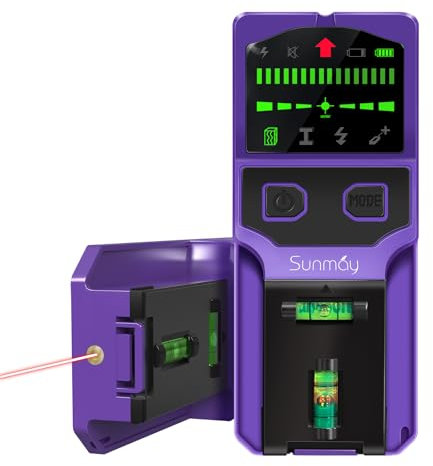 SUNMAY Rilevatore Tubi e Cavi Multifunzione, Scanner da Parete, 7 in 1 Rilevatore Tubi con Display LCD e Allarme Acustico per Trovare Linee Elettriche, Travi in Legno, Tubi Metallici, Ecc