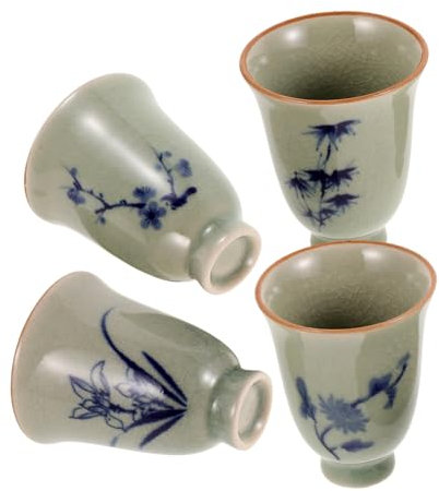 LIFKOME 4pièces Lot De Tasses à Thé Peintes Main Motif Floral Style Kungfu De Tasses De Dégustation De Thé Traditionnel Chinois Pour Maison Bureau