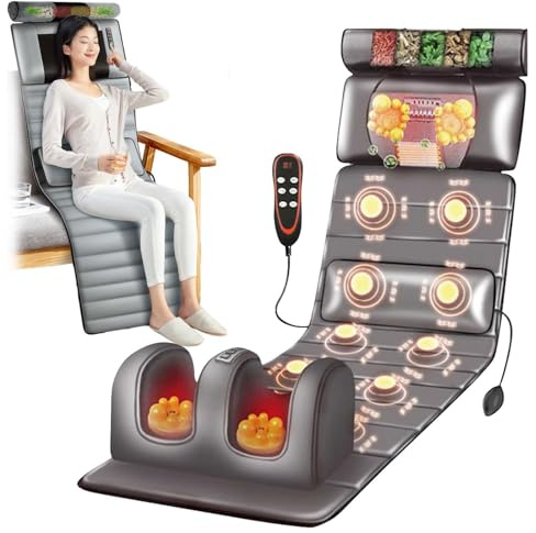 YJYJY Colchón de Masaje vibratorio con Calor, 10 Nodos vibratorios, colchoneta de Masaje Corporal Completo con Almohadas Ajustables y Almohadillas térmicas.