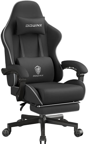 Dowinx Gaming Stuhl Tasche Frühling Kissen, Atmungsaktiver Bürostuhl aus Hochwertigem Stoff, Ergonomischer PC-Stuhl mit Kopfstütze, Drehbarer Schreibtischstuhl mit Fußstütze, Großgröße, Tiefschwarz