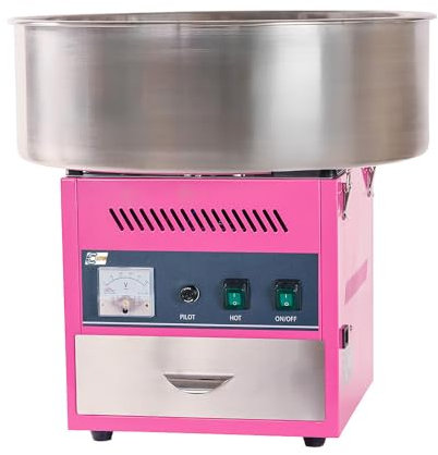 Cleiton® Máquina de Algodón de Azúcar color Rosa con Olla de 52 cm | Máquina de Algodón de Azúcar Profesional acero inox para Ferias - 1200 W y 220 V