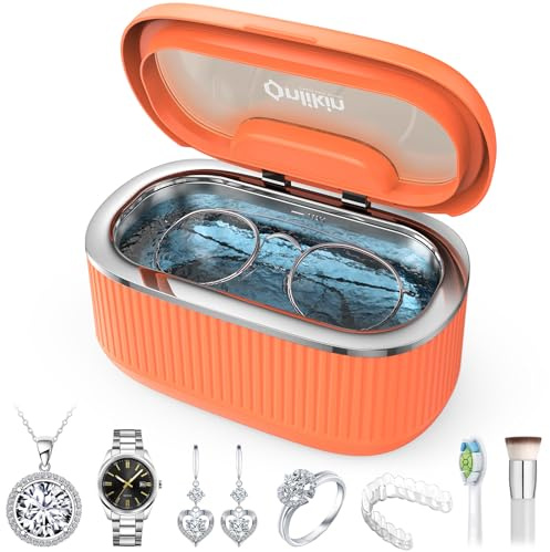 onlikin Nettoyeur à ultrasons pour bijoux, 35 W, 45 kHz, 5 minuteurs, 3 modes de puissance, lunettes, bagues, bracelet de montre, dentiers - 20 pièces