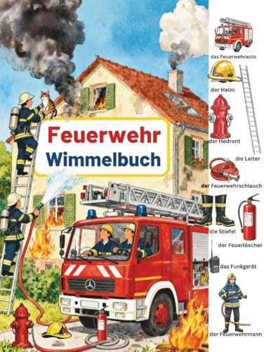 Feuerwehr Wimmelbuch: Entdecke die spannende Welt der Feuerwehr – mit vielen farbenfrohen Szenen zum Staunen und Lernen für Kinder ab 2 Jahren