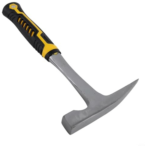 Geological Hammer with Flat and Pointed Head, 45 Steel Rock Pick for Mining Exploration, Masonry, Field Work, Anti-Slip Rubber Handle, High Visibi(A)