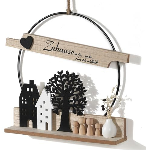 Trockenblumenkranz Türkranz - Zuhause ist da, wo Sich das Herz Wohlfühlt Dekorationsschild,Trockenblumen Hängend und stehend personalisiert Dekokranz ø28cm mit als Geschenk und Dekoration