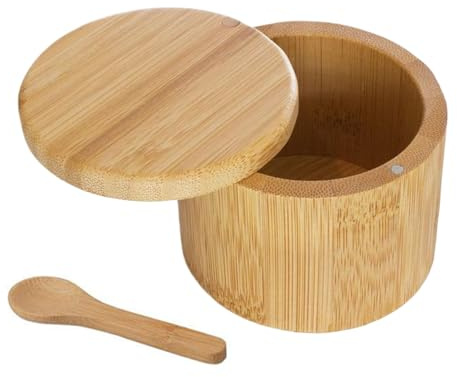 Saliera in legno - in legno di acacia con coperchio magnetico, cucchiaio incluso, supporto per condimenti da cucina, contenitore per condimenti per controsoffitti, deposito dispensa,