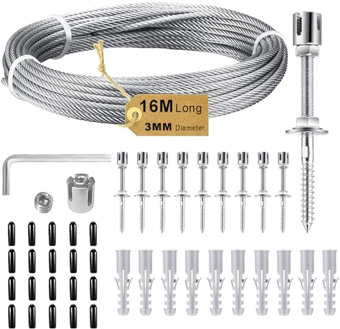 Rankhilfe Metall für Kletterpflanzen(1600cm*0.3cm), Edelstahl Robust Drahtgitter Set, Wandpflanze Kletterstahldrahtseil Set, Rankhilfen für Kletterpflanzen