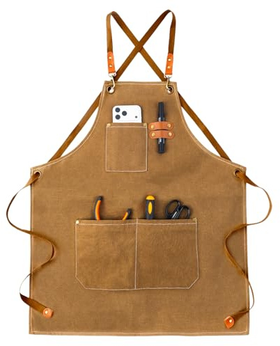 Belillpipi Segeltuchschürzen für Männer und Frauen, Verstellbar Kochschürzen mit 3 Taschen, Schürze für Server Küche Kochen Backen Künstler Malerei, Arbeitsschürzen Kreuzrücken